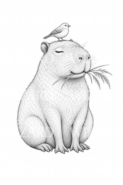 Idea tatuaggio capibara e uccello