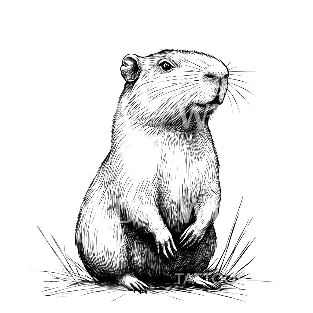 Capybara Resting in the Grass Tattoo Design