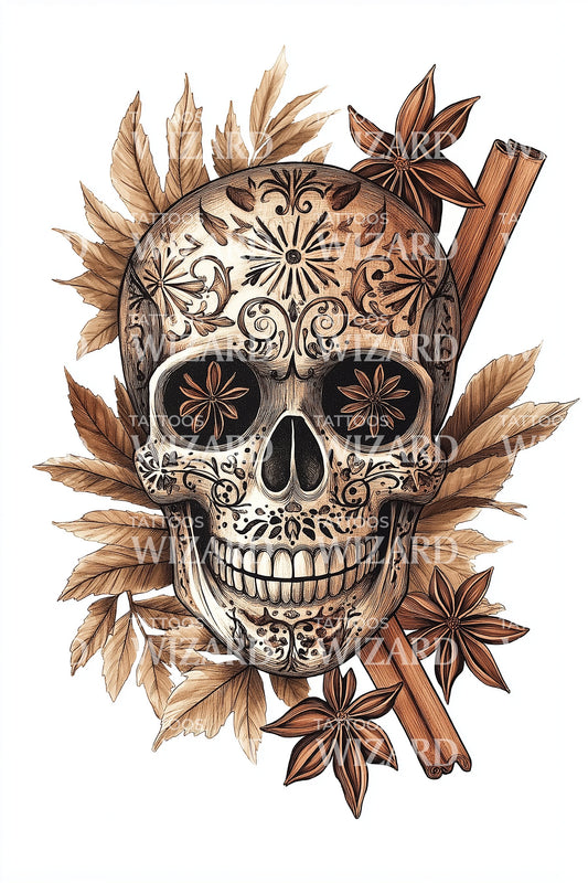 Caramel Spice Skull Tattoo Illustration