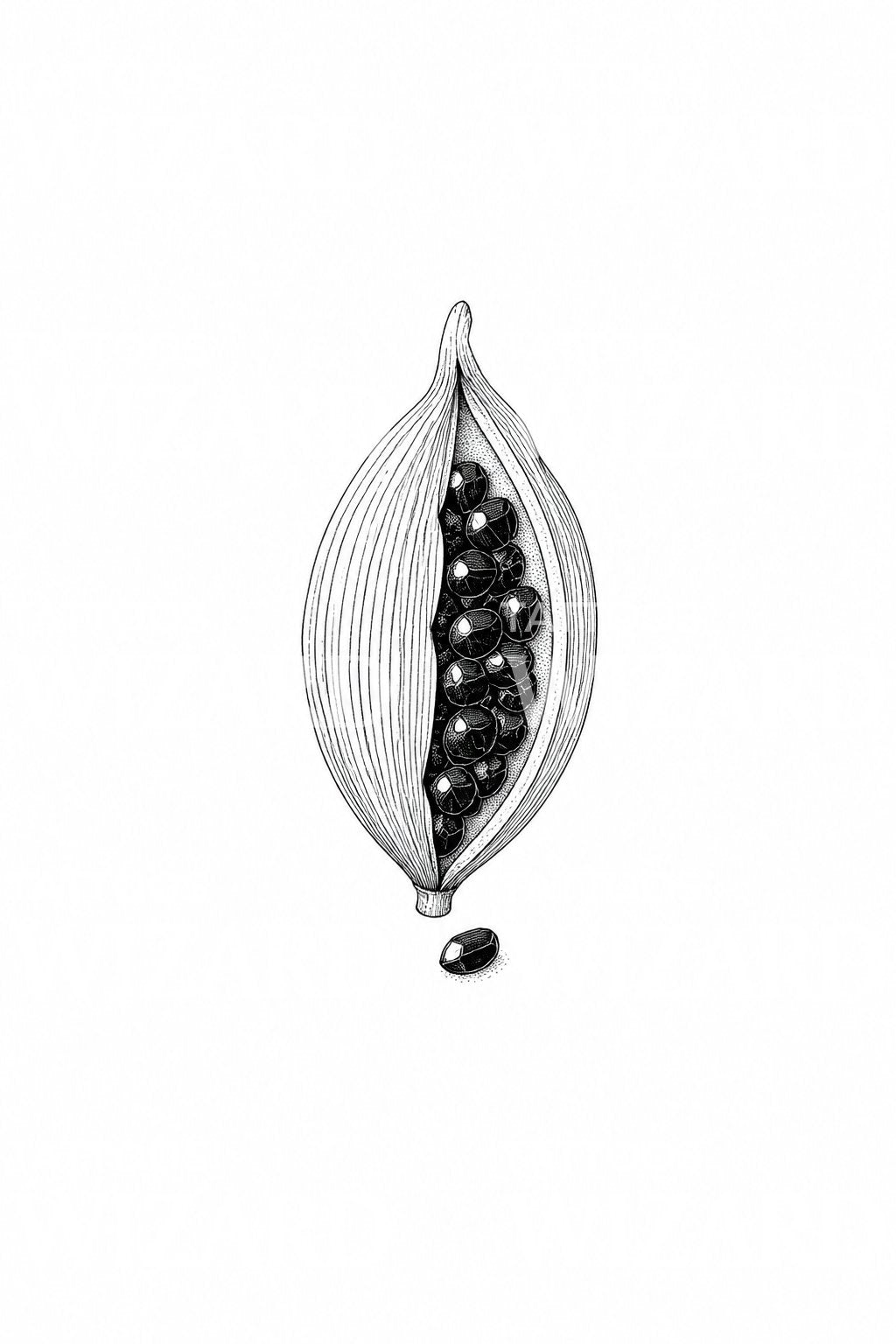 Cardamom Pod Split Open Tattoo Design