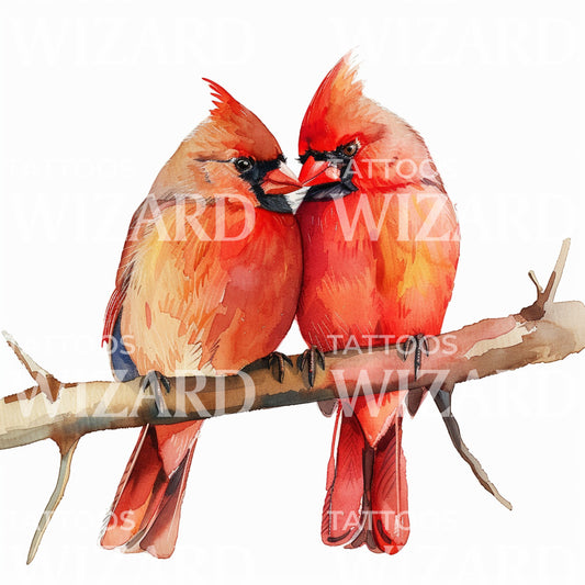 Cardinal Couple Watercolor Tattoo Idea