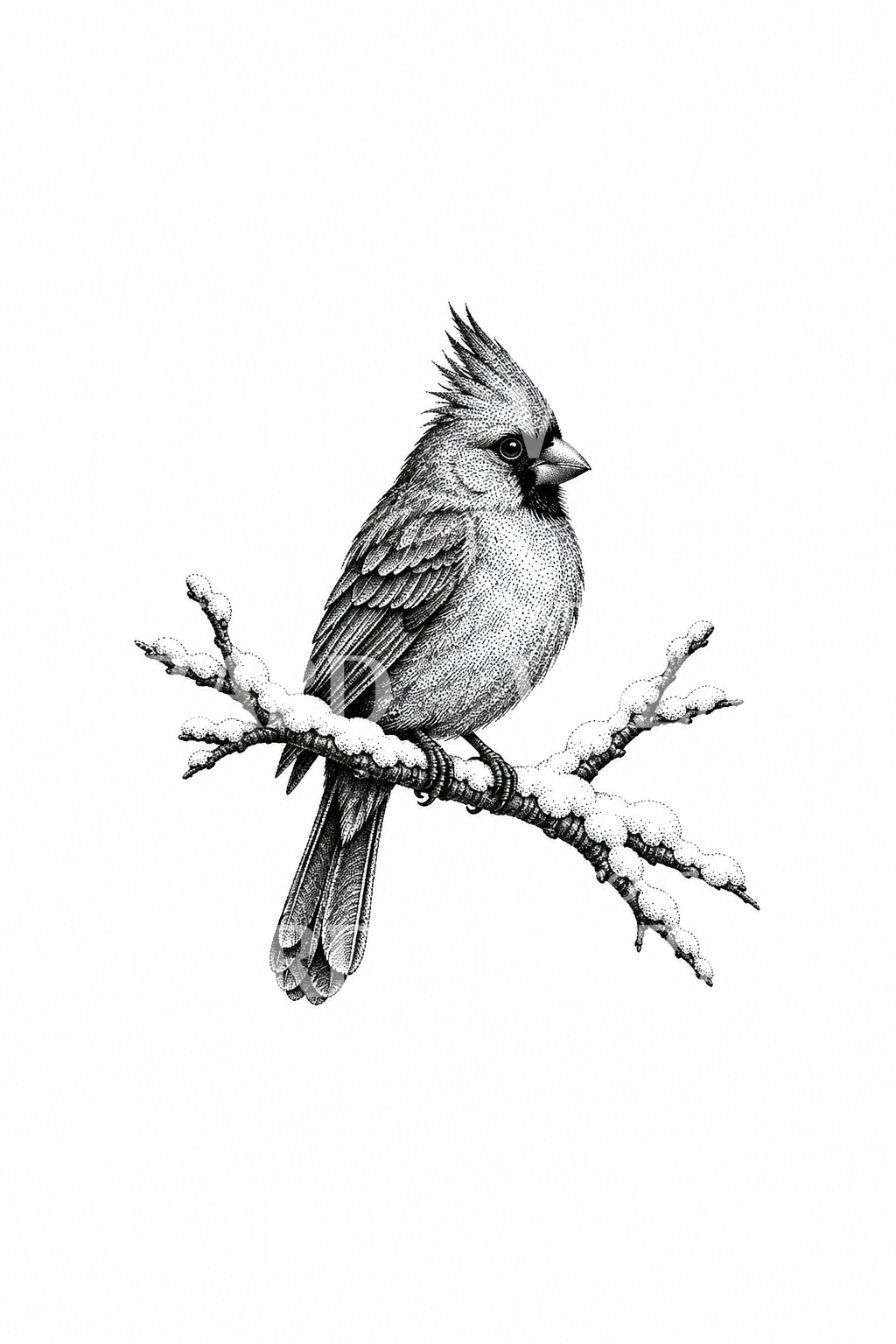Dotwork-tatuointi kardinaalista lumisella oksalla