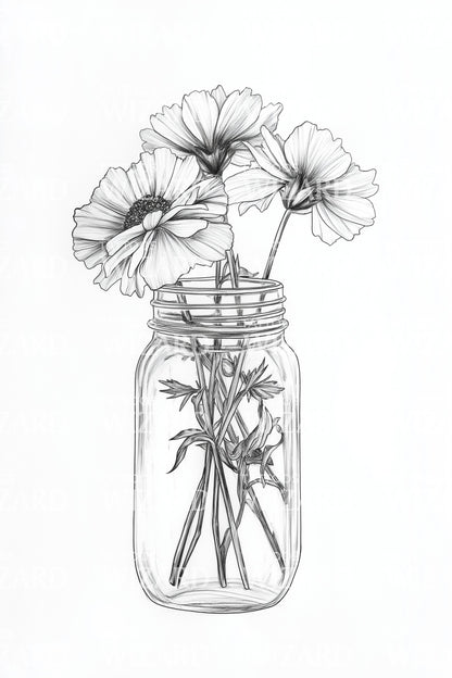 Projekt tatuażu goździk w słoiku Mason Jar