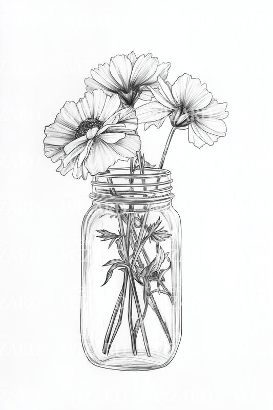 Carnation Mason Jar Tattoo Design
