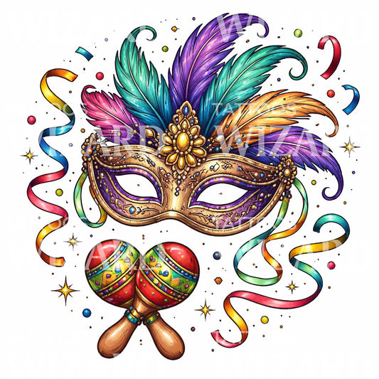Carnival Feather Mask Tattoo Design