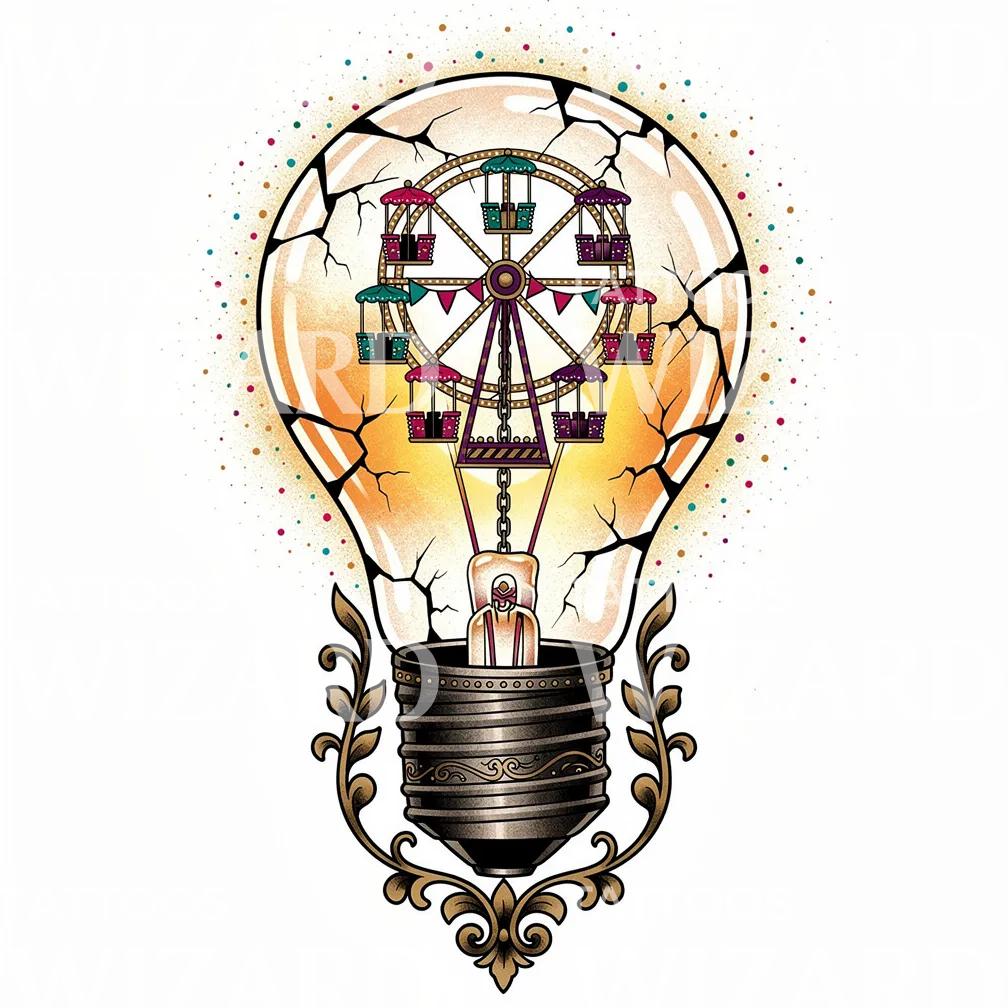 Carnival Lightbulb Ferris Tattoo Design