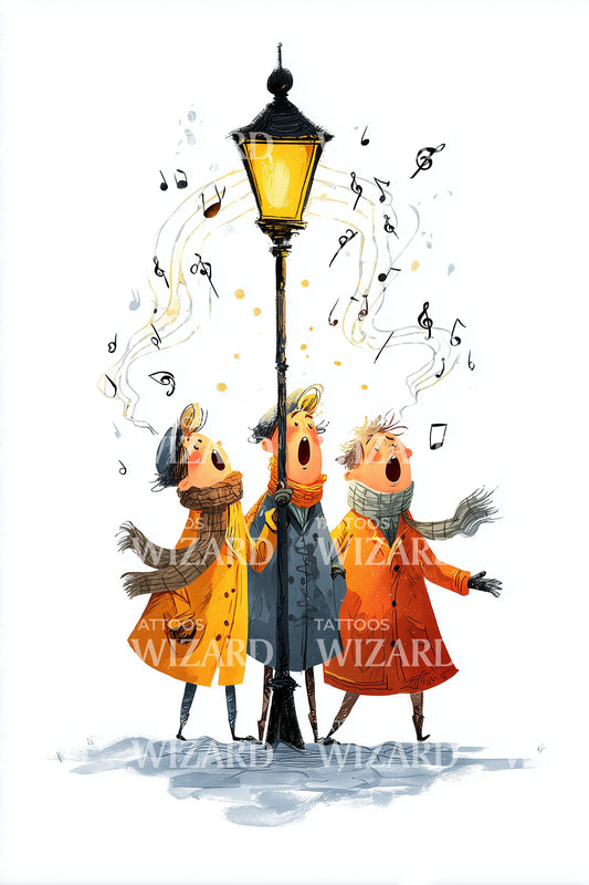 Carolers Under Lamppost Tattoo Design