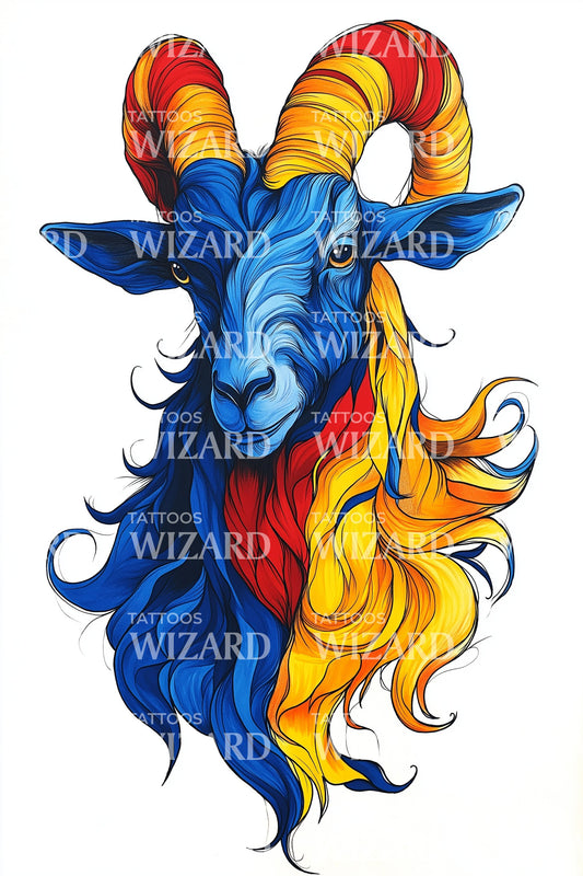 Carpathian Color Goat Tattoo Design