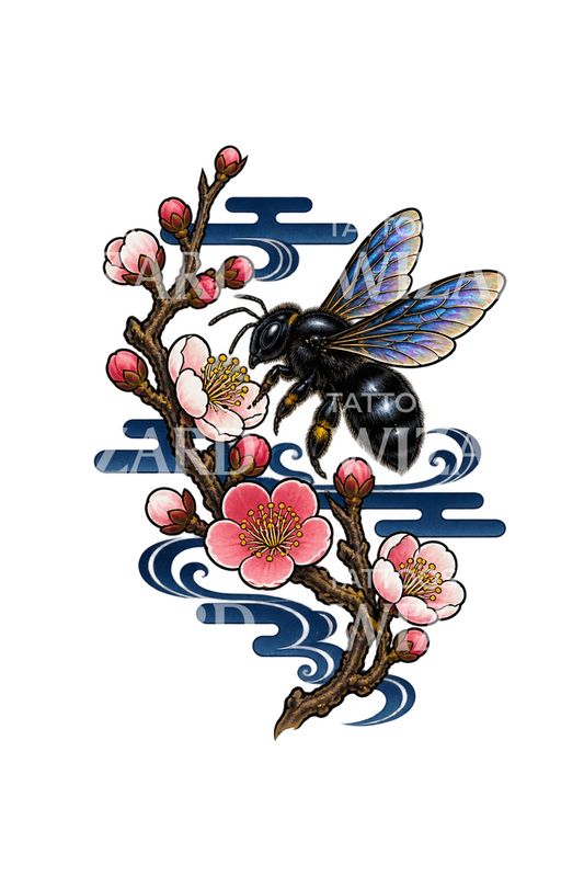 Carpenter Bee with Plum Blossoms Japanese Tattoo