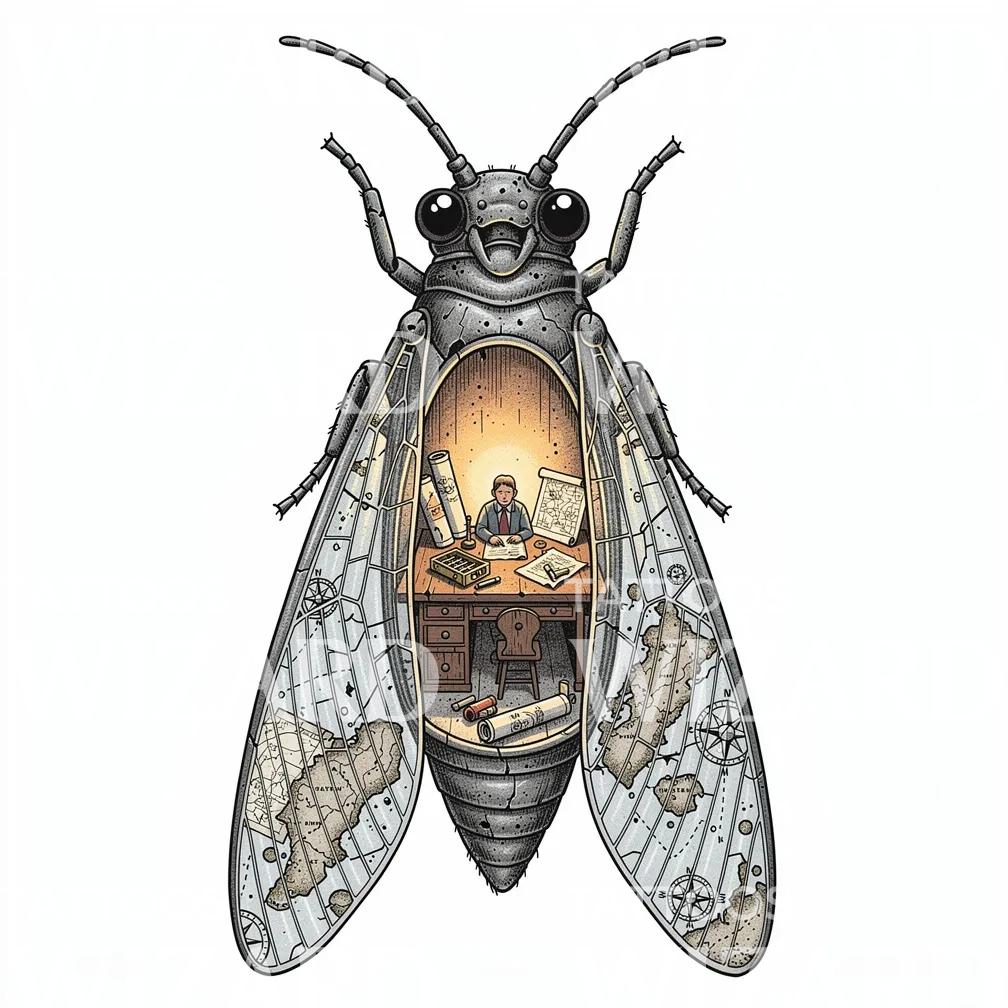 Cartographer Beetle Tattoo Illustration