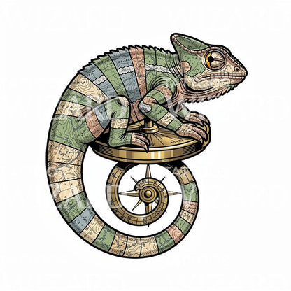 Cartographer Chameleon Tattoo Design