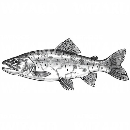 Cartographic Trout Tattoo Design