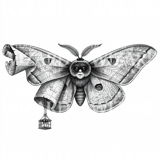 Design de tatouage papillon de nuit cartographique