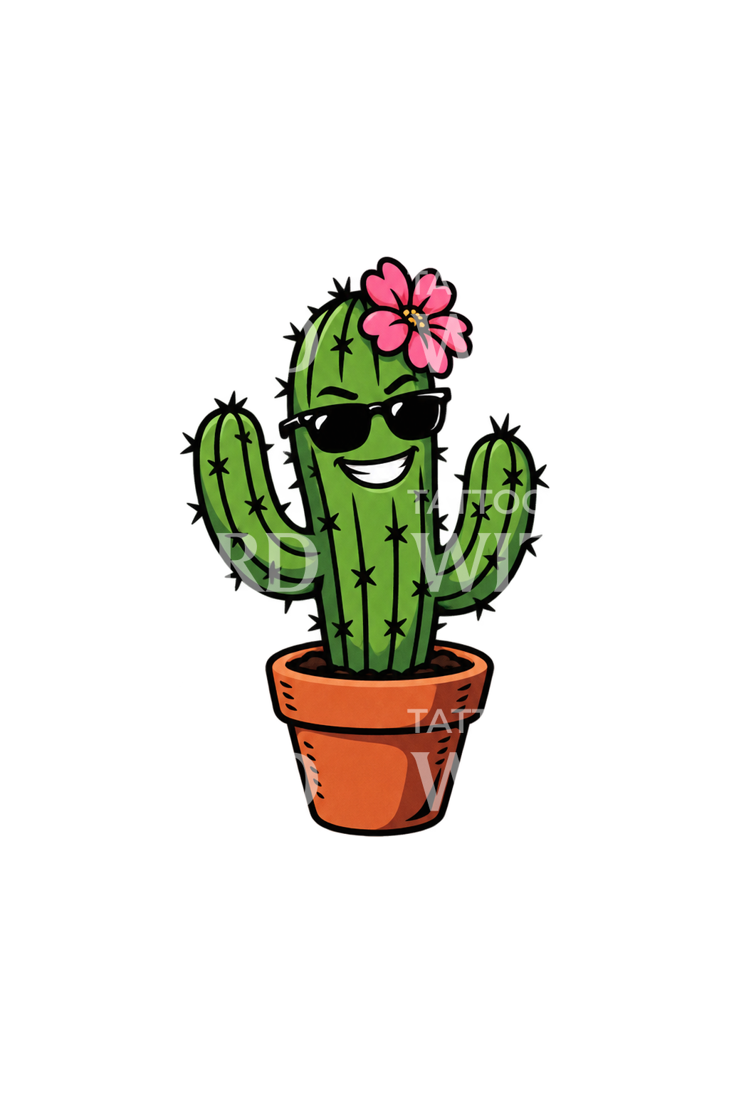 Idea per tatuaggio adesivo con cactus cartoon e occhiali da sole