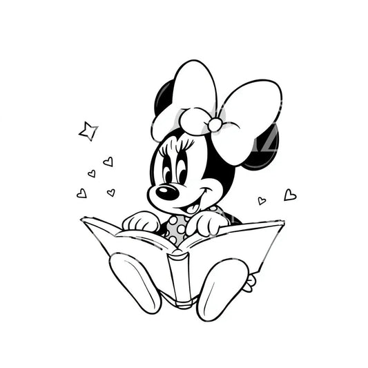 Cartoon Mouse Reading Tattoo Illustration