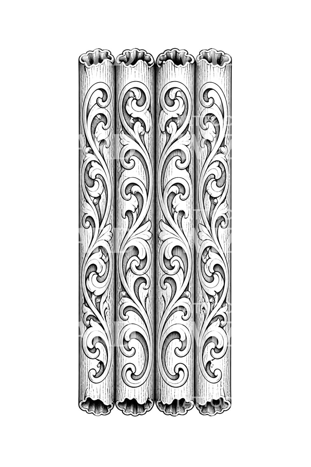 Diseño de tatuaje de panel de roble tallado