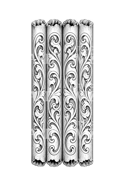 Diseño de tatuaje de panel de roble tallado