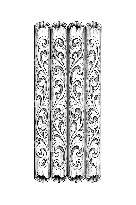 Diseño de tatuaje de panel de roble tallado