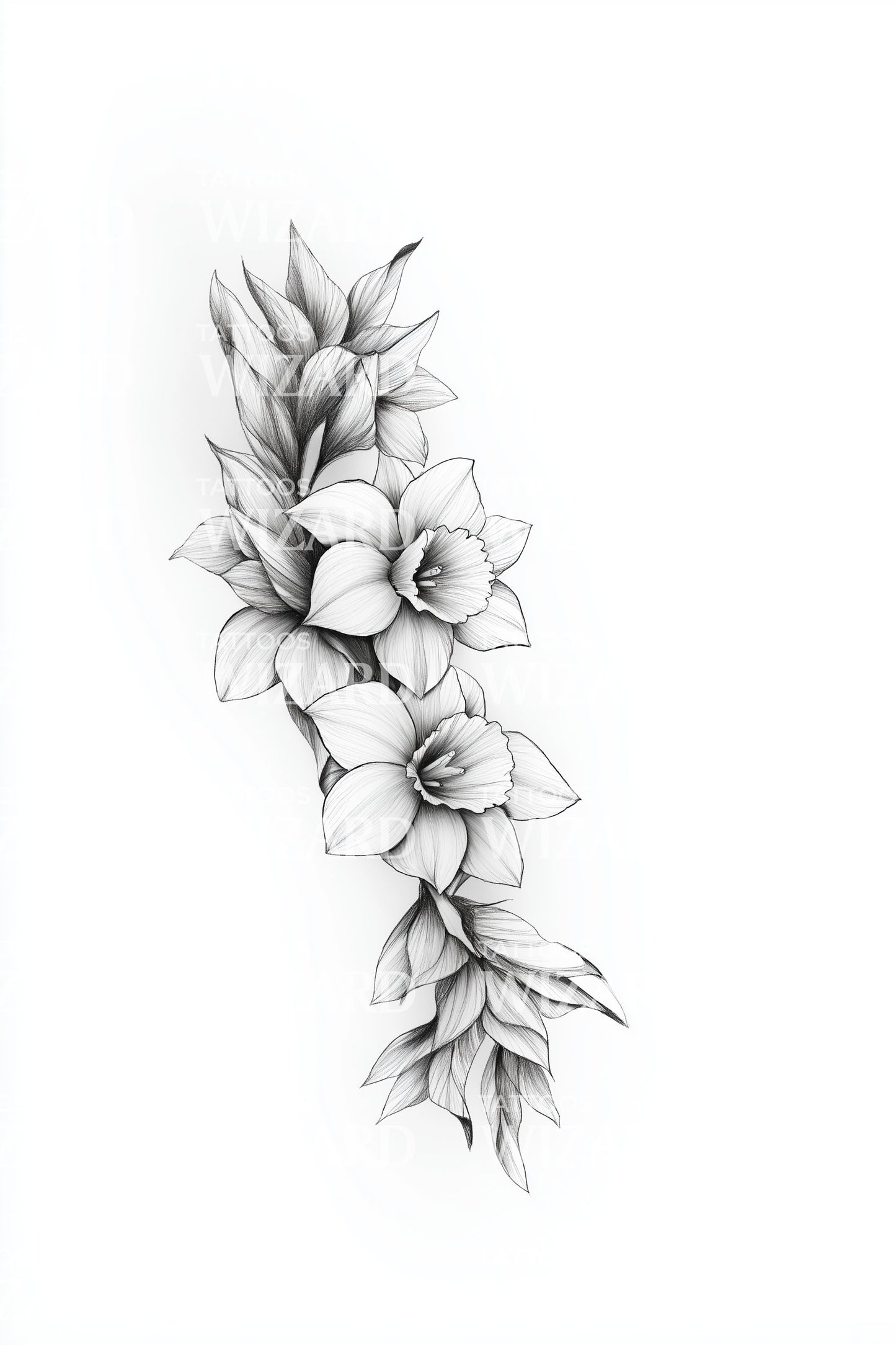 Cascading Blossom Sprig Tattoo Design
