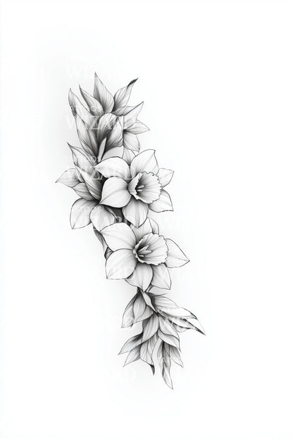 Cascading Blossom Sprig Tattoo Design