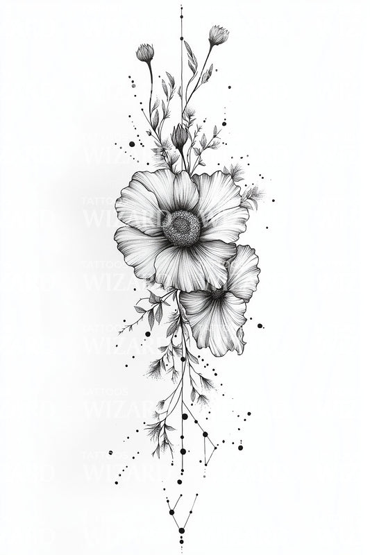 Kaskad av vilda blommor linjetatuering design