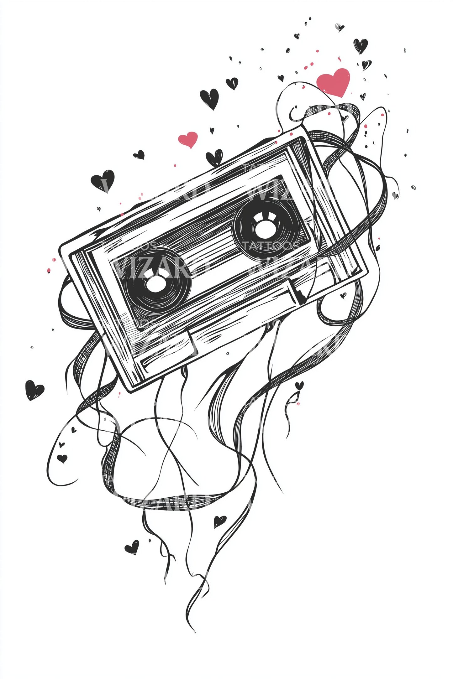 Cassette Love Doodle Tattoo Design