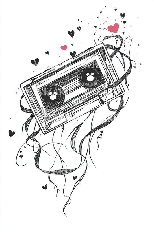 Cassette Love Doodle Tattoo Design