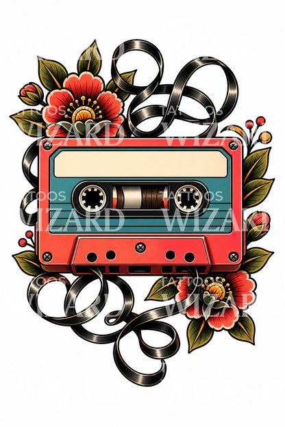 Cassette Tape Ribbon Tattoo Design