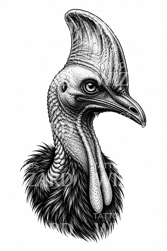 Desain Tato Potret Kepala Kasuari