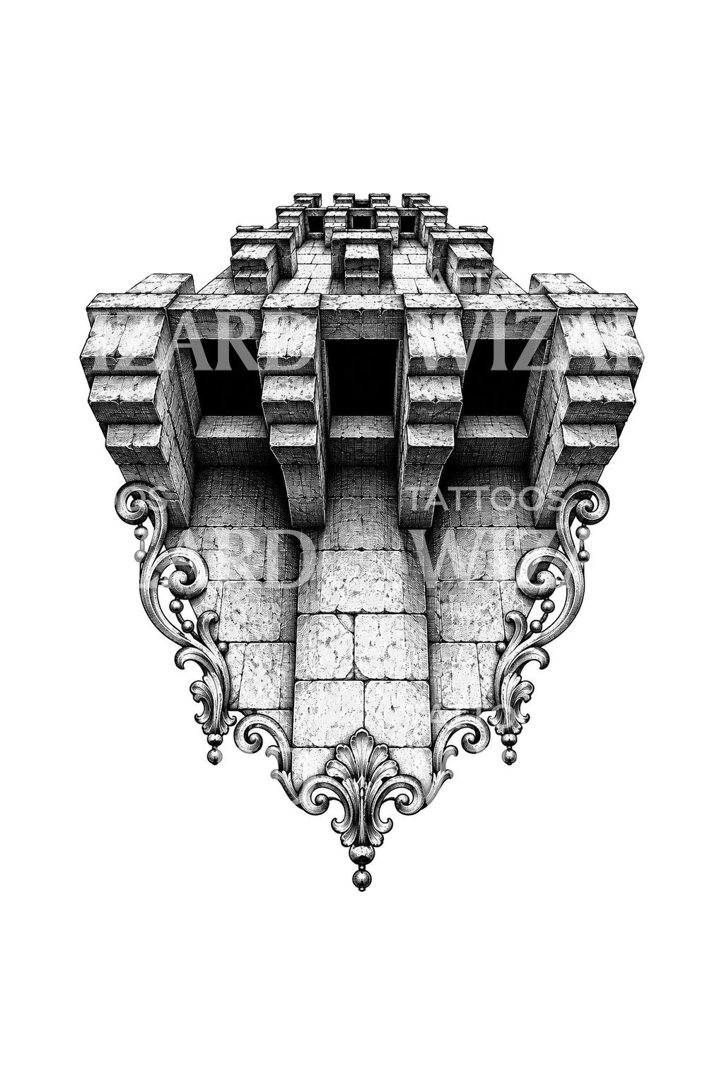 Castle Machicolation From Below Tattoo Design