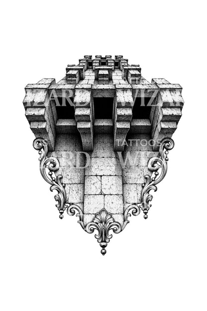 Castle Machicolation From Below Tattoo Design