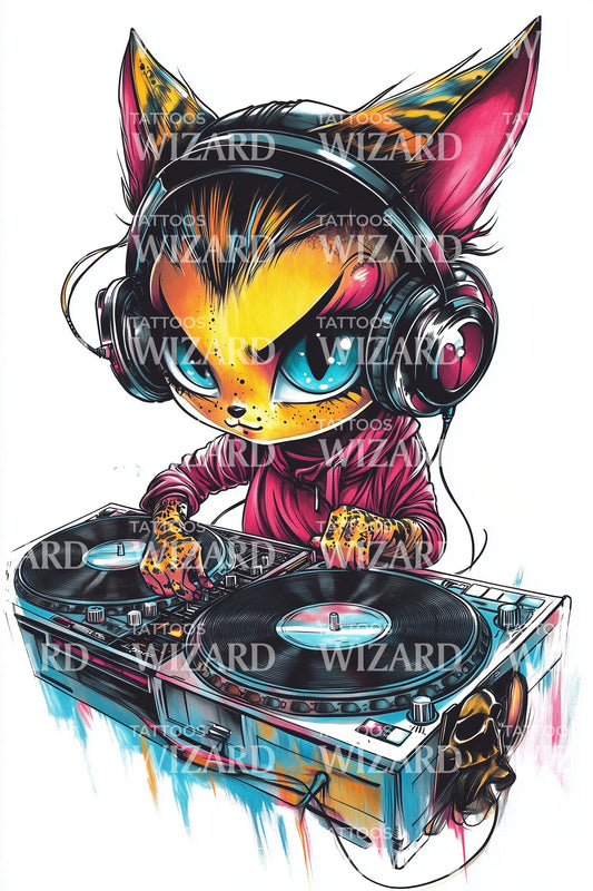 Cat DJ Groove Tattoo Idea