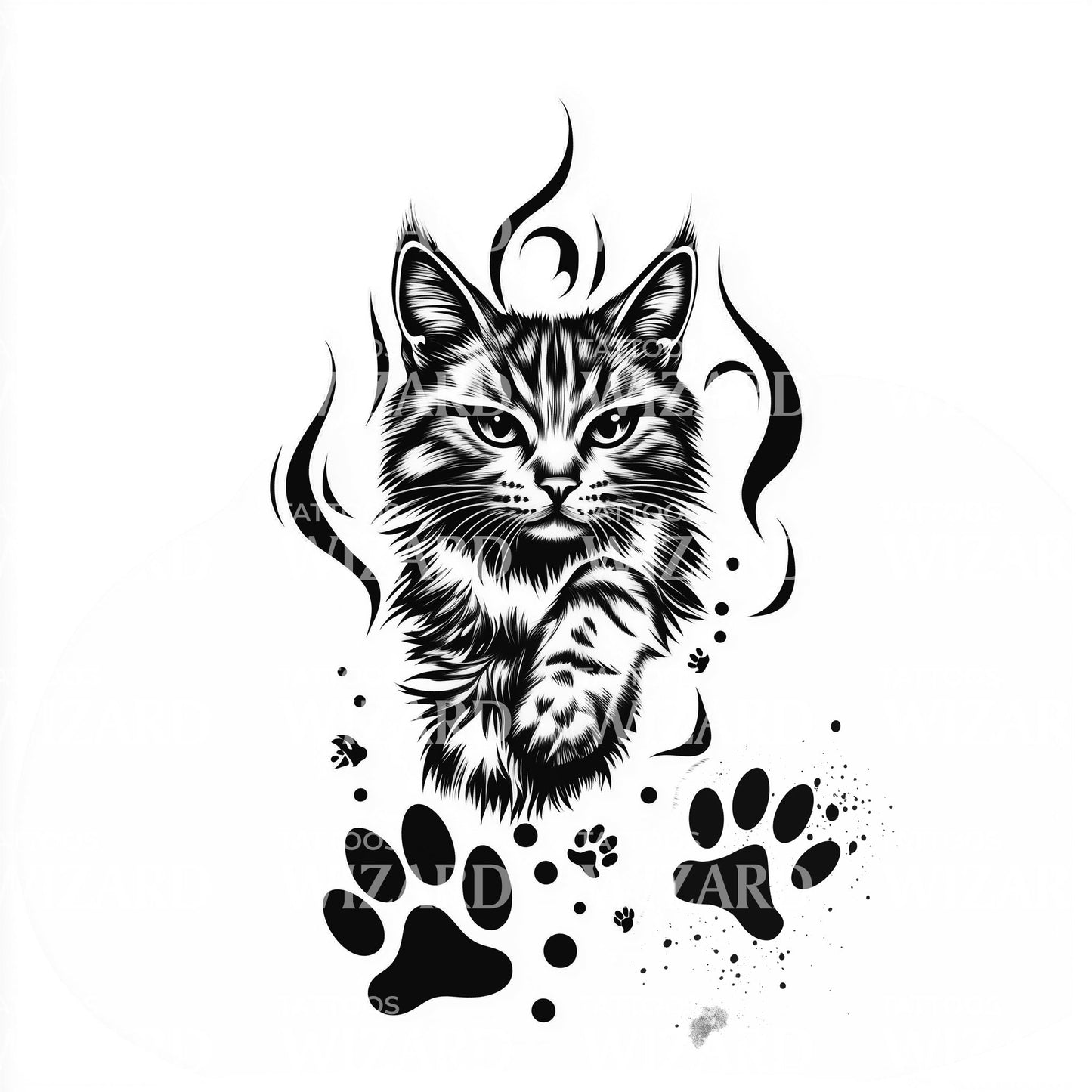 Cat Leaving Paw Prints and Love Tattoo Idea