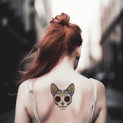 Sugar Skull Cat Mask Tattoo Design
