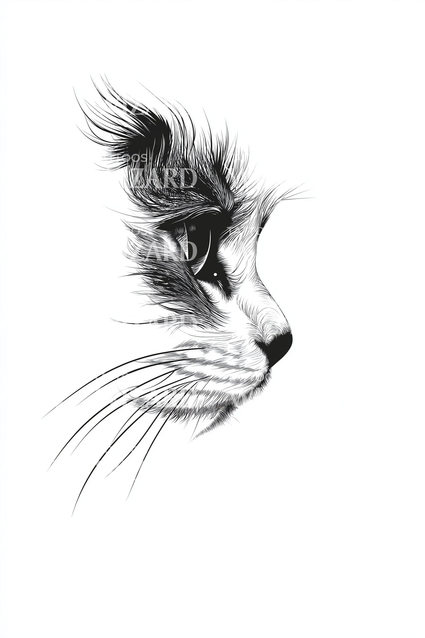 Cat Profile Windstroke Tattoo Design