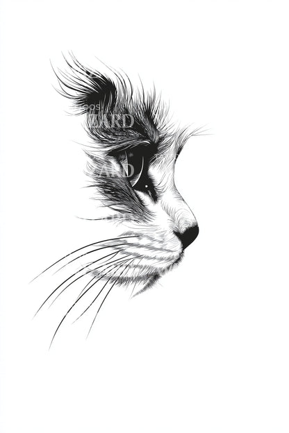 Cat Profile Windstroke Tattoo Design