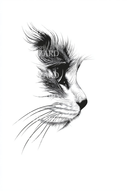 Cat Profile Windstroke Tattoo Design