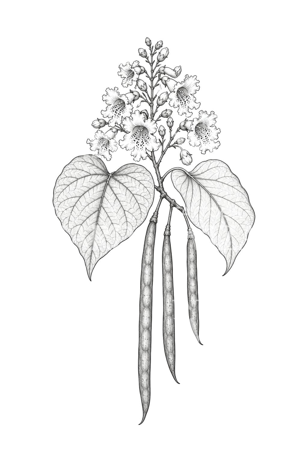 Catalpa Flowers and Bean Pods Tattoo Design