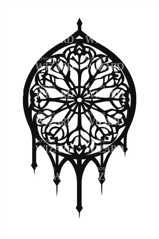 Design de tatouage fenêtre en dentelle de cathédrale