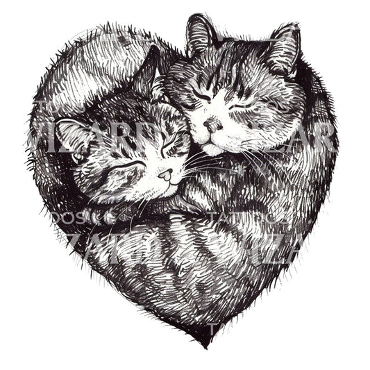 Cats Cuddling in Cute Heart Shape Tattoo Idea