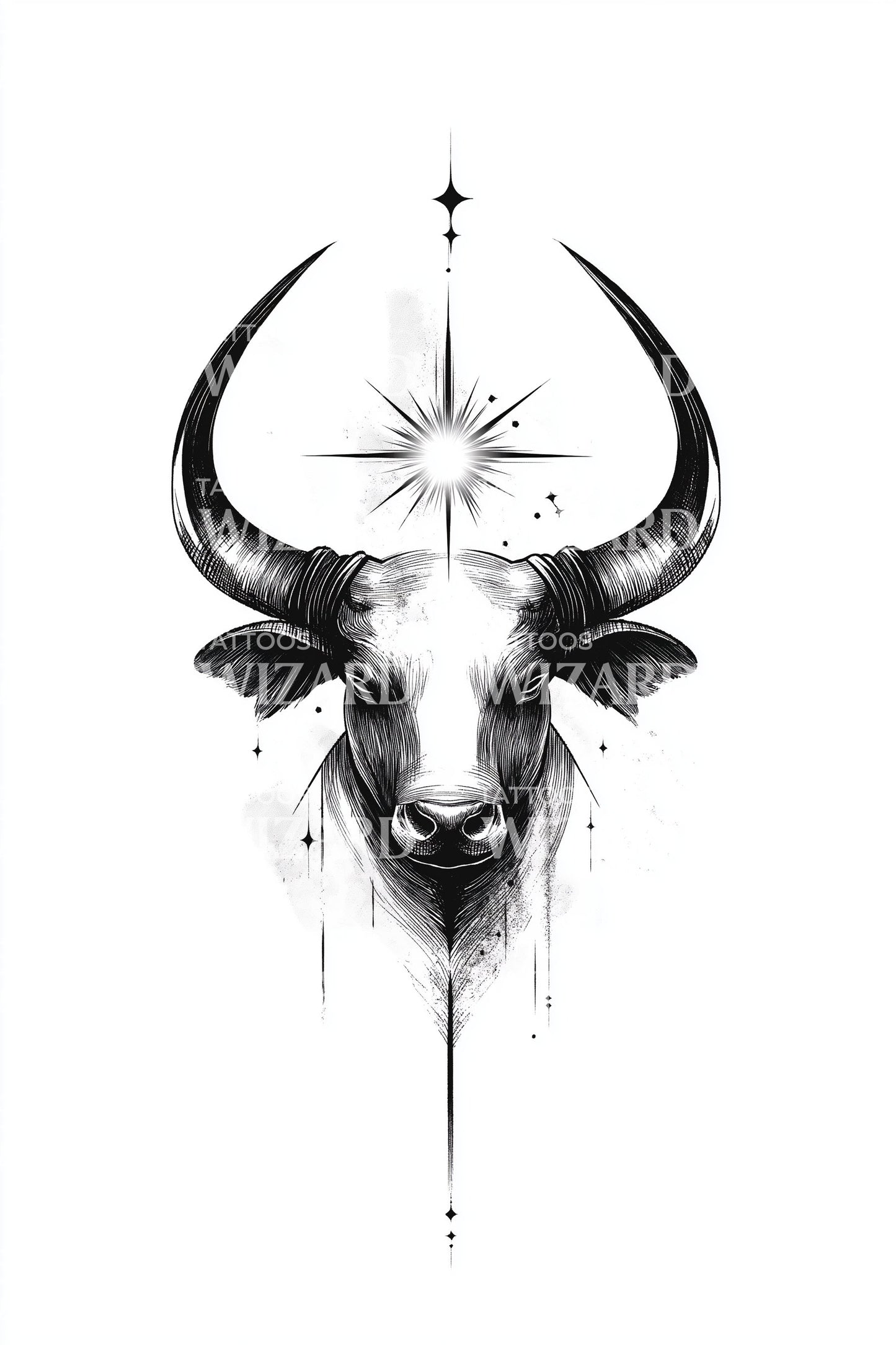 Celestial Bull Portrait Tattoo Illustration