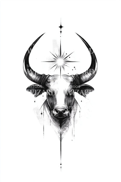 Celestial Bull Portrait Tattoo Illustration