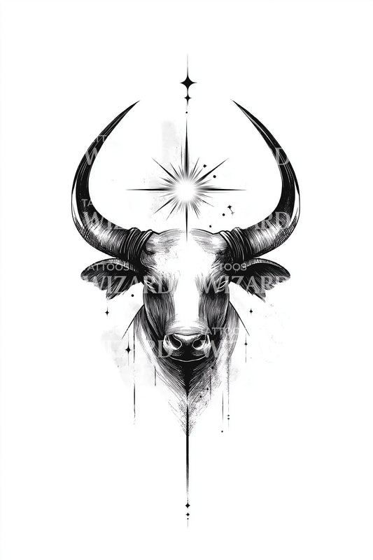 Celestial Bull Portrait Tattoo Illustration