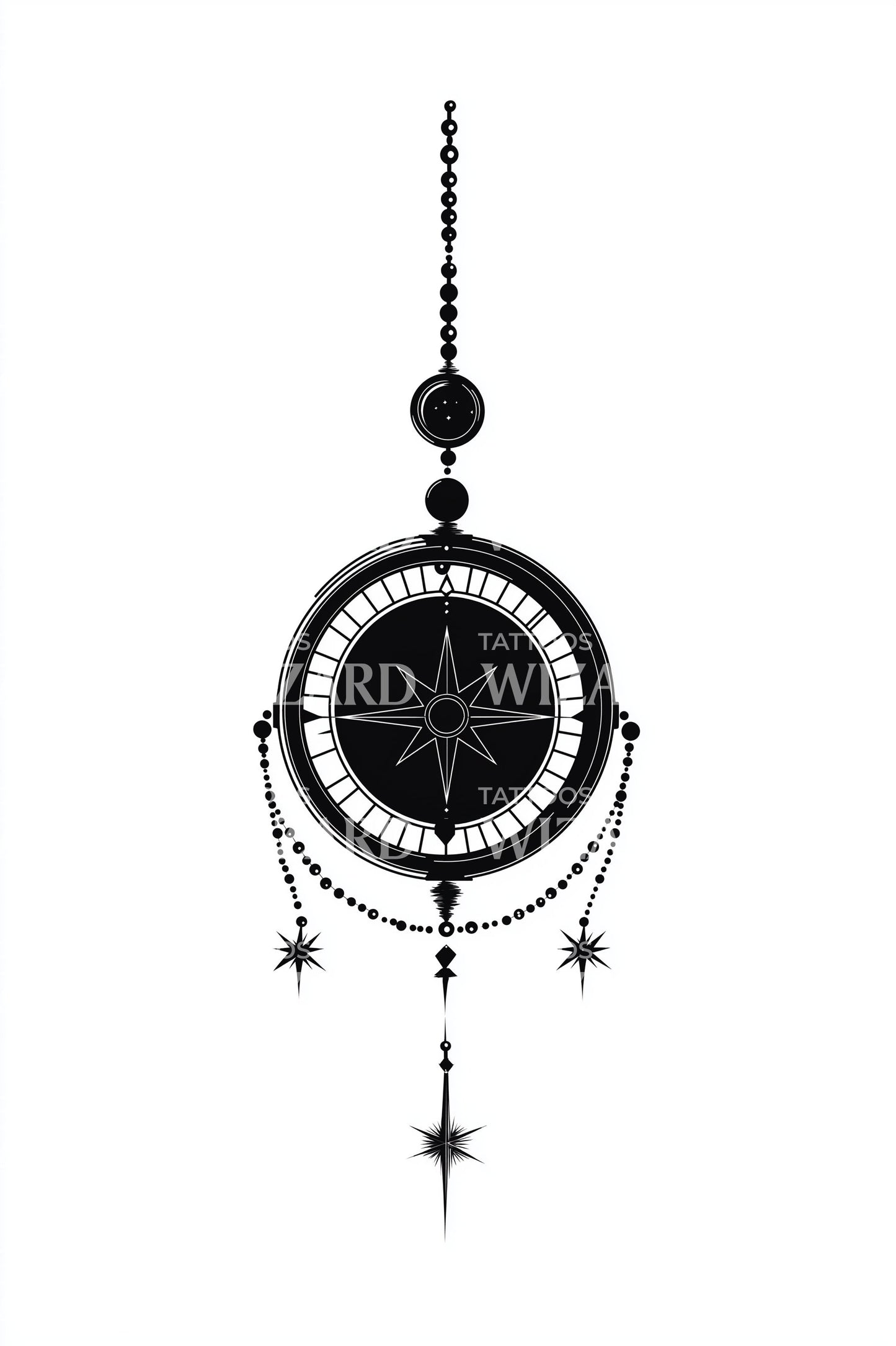 Celestial Compass Dangle Tattoo Design