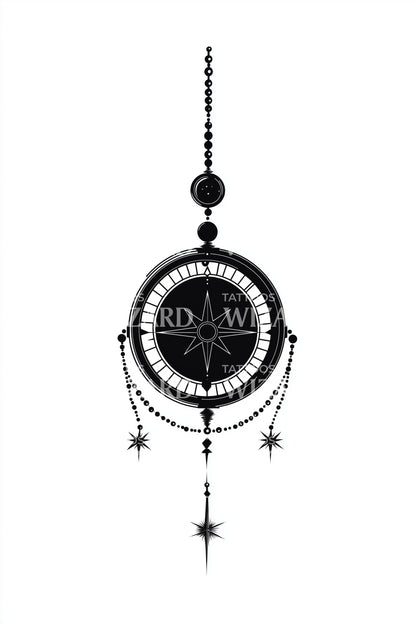 Celestial Compass Dangle Tattoo Design