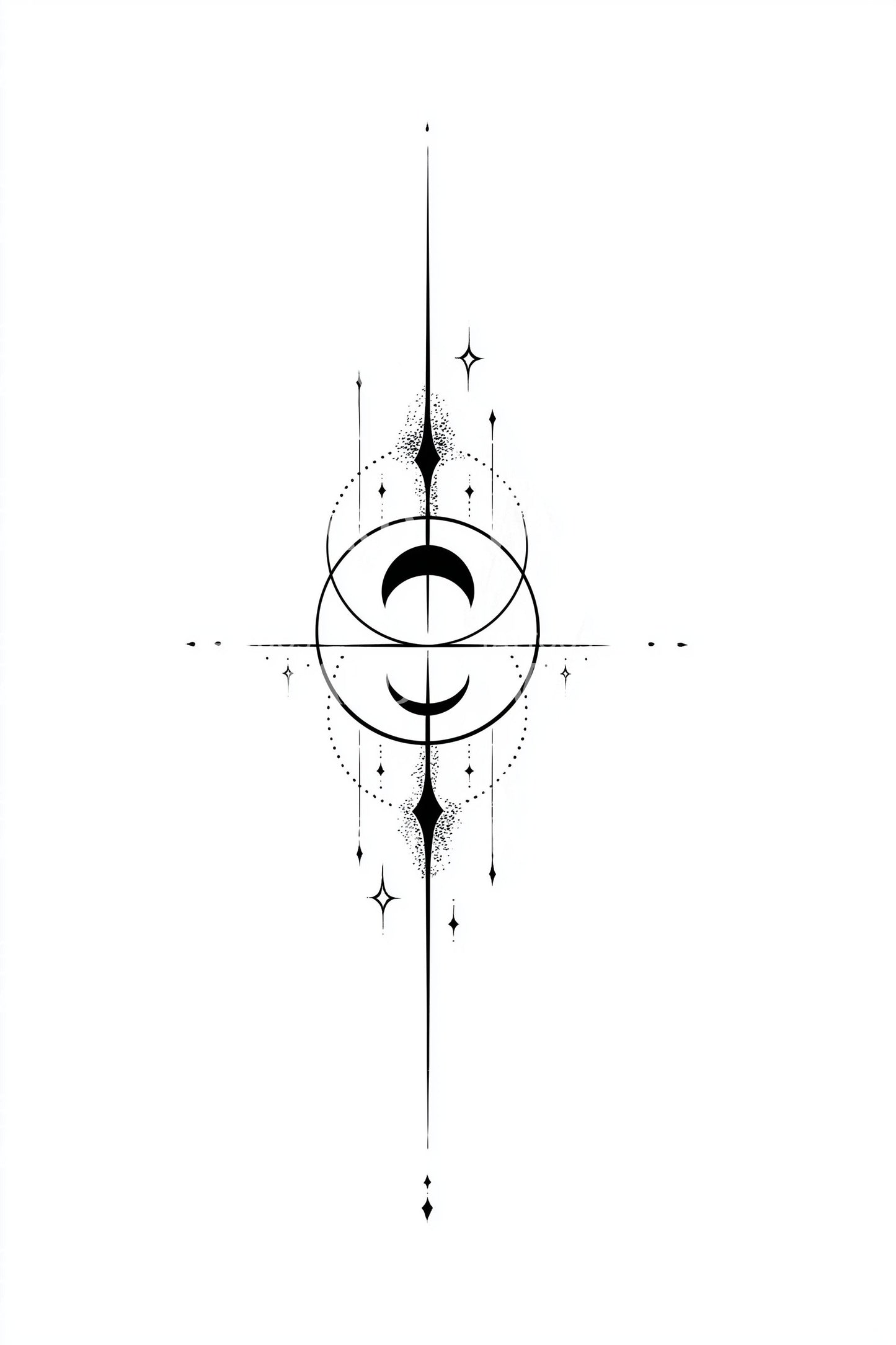 Celestial Compass Line Tattoo Design