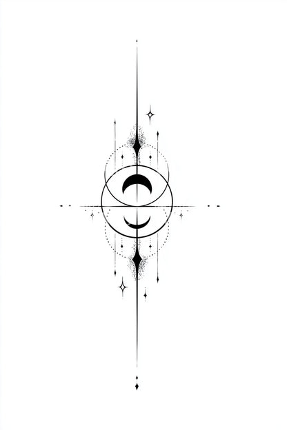 Celestial Compass Line Tattoo Design