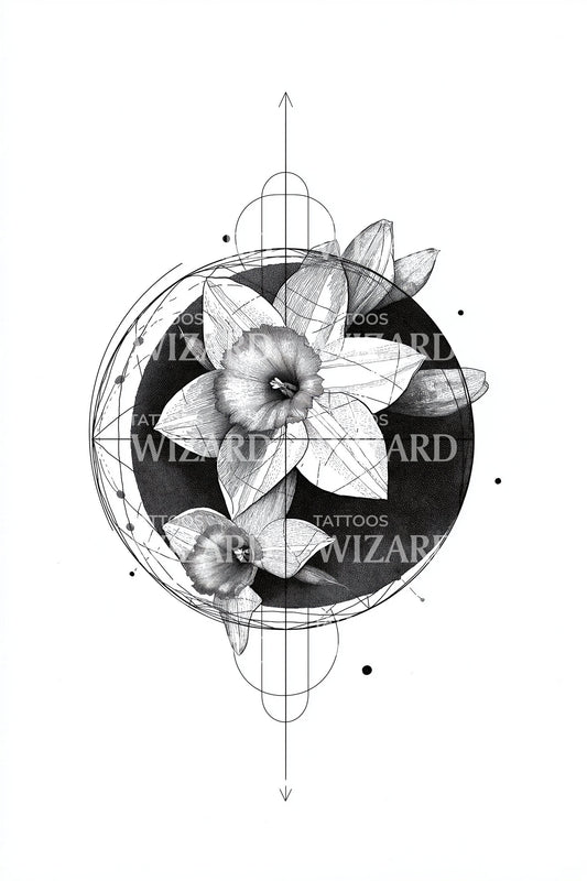 Celestial Daffodil Orbit Tattoo Design