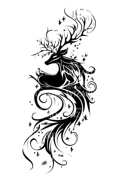 Celestial Deer Spirit Tattoo Illustration