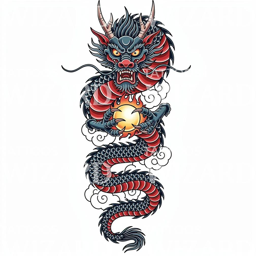 Celestial Dragon Orb Tattoo Design